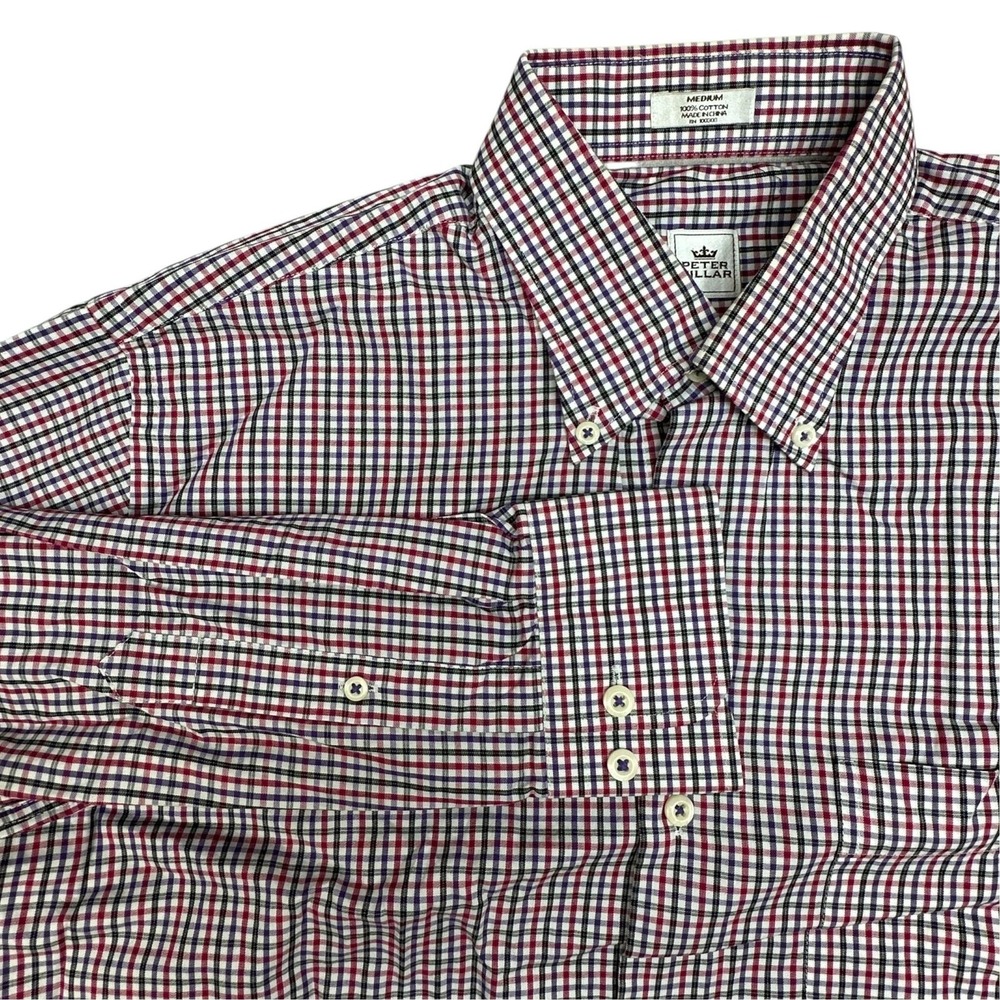 Peter Millar Shirt Mens Medium Red Check Cotton Button Down Long Sleeve Casual
